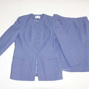 Le Suit Women's 7 Button Blazer Skirt Suit Set Size 18 Purple Blue Lined EUC